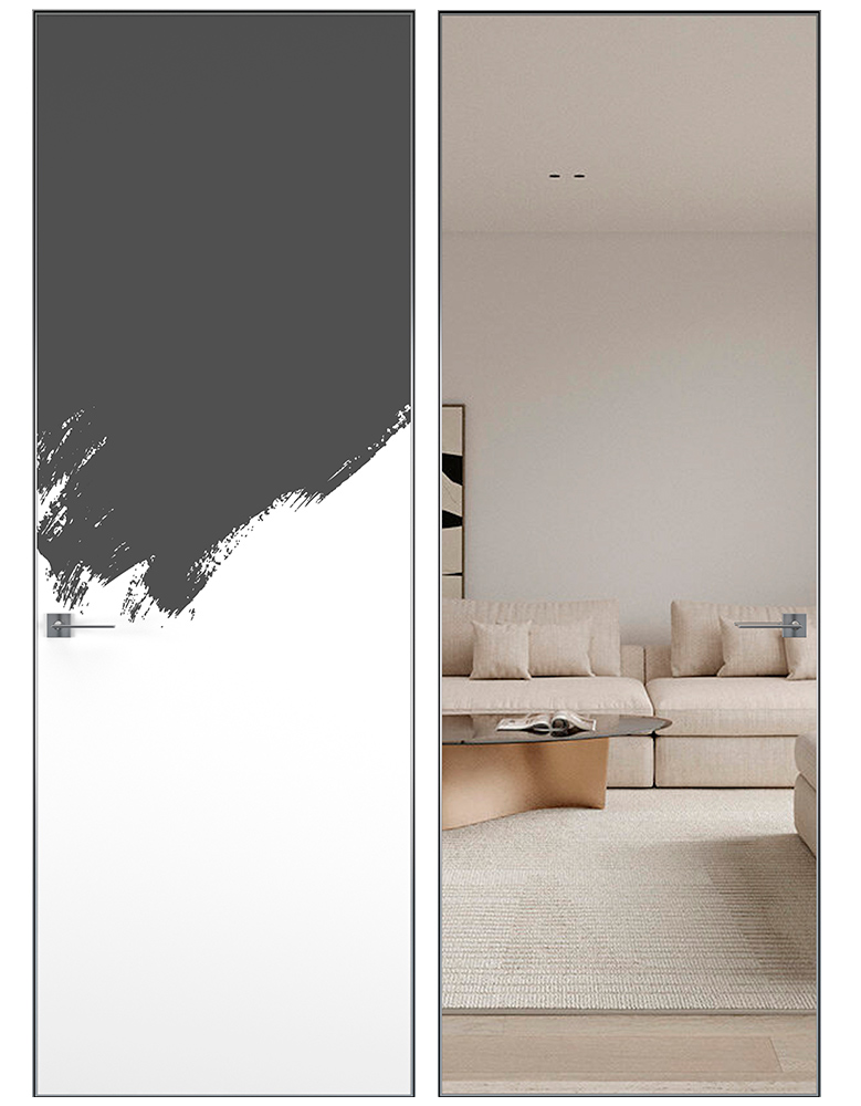 Скрытая дверь HAUSDOORS PAINT INVISIBLE с зеркалом PE 0 · под покраску · кромка хром, под покраску — BAKUN DOORS, Новосибирск