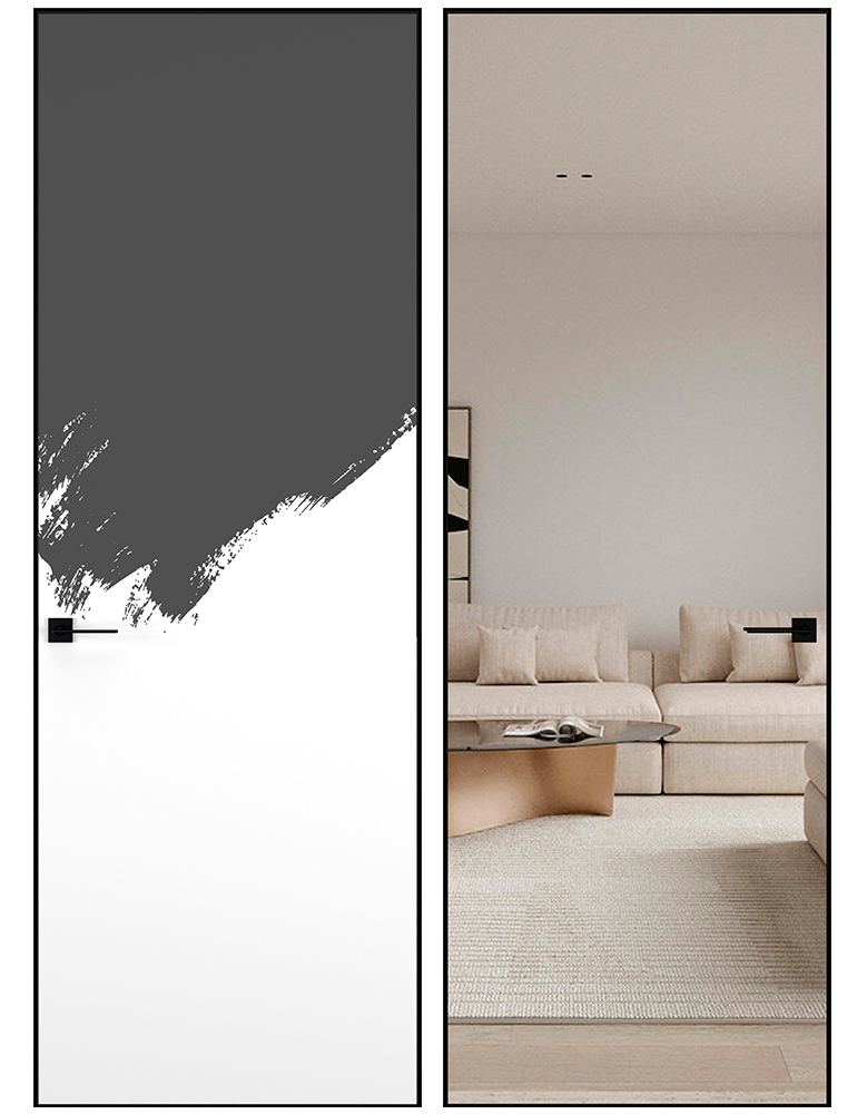 Скрытая дверь HAUSDOORS PAINT INVISIBLE с зеркалом PE 0 · зеркало классик · кромка чёрная, под покраску — BAKUN DOORS, Новосибирск