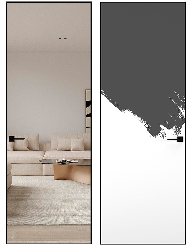 Скрытая дверь HAUSDOORS PAINT INVISIBLE с зеркалом PE 0 · под покраску · кромка чёрная, под покраску — BAKUN DOORS, Новосибирск
