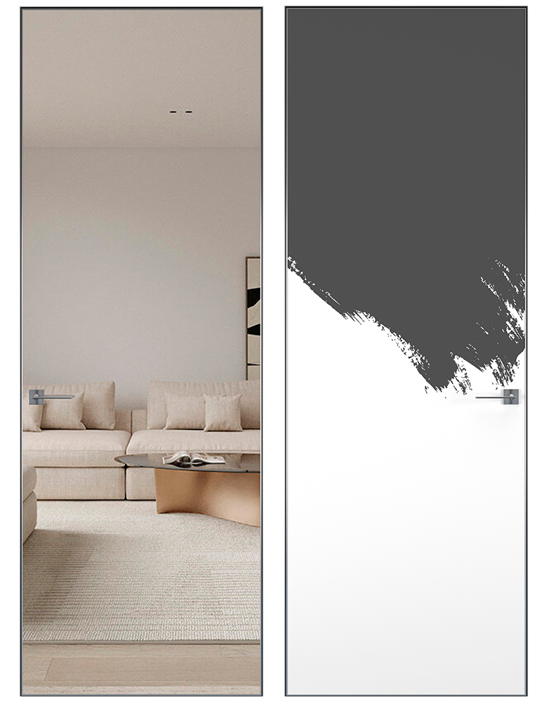 Скрытая дверь HAUSDOORS PAINT INVISIBLE с зеркалом PE 0 · зеркало классик · кромка хром, под покраску — BAKUN DOORS, Новосибирск