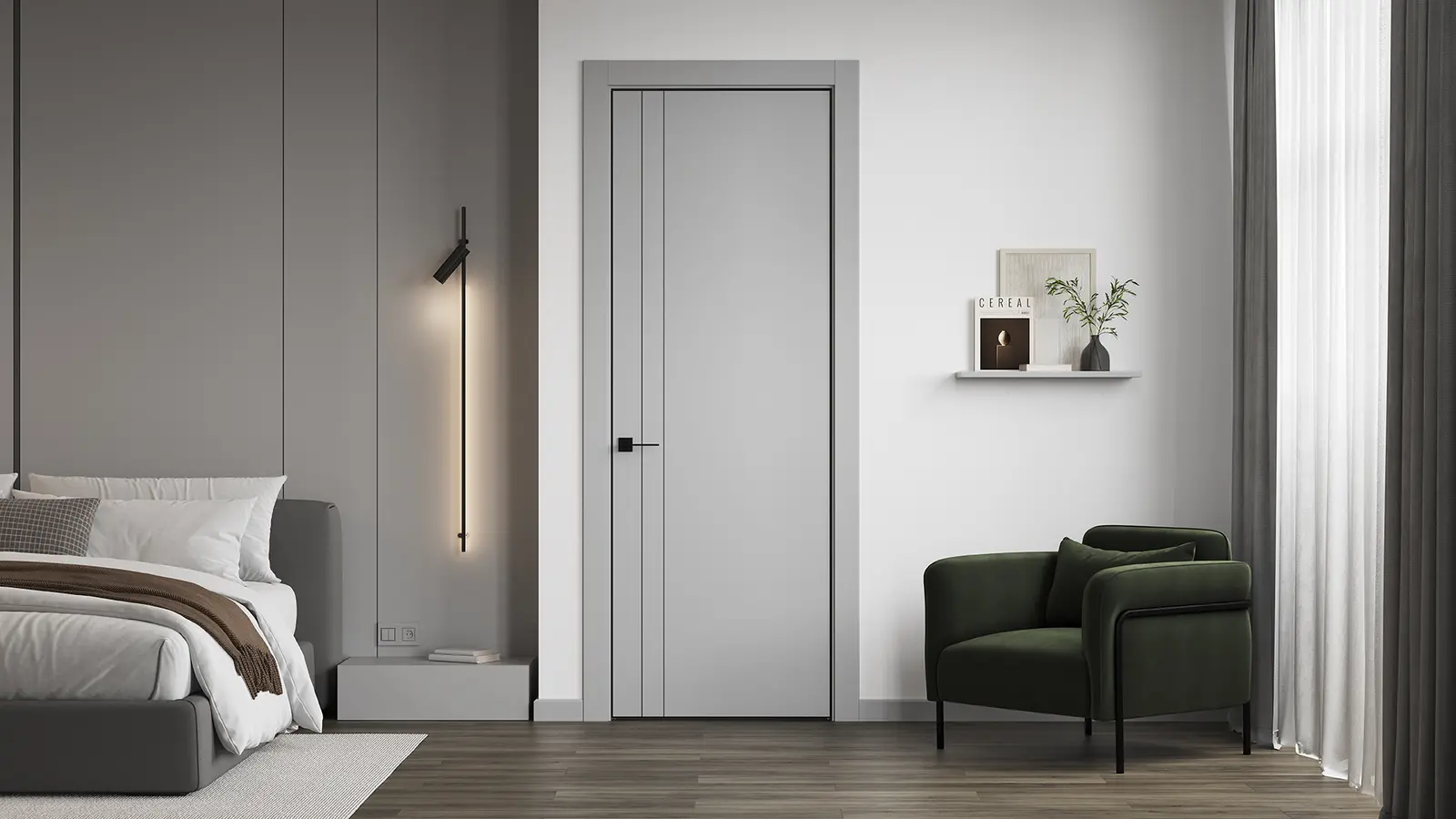 HAUSDOORS Минимализм 4, молдинг 3 мм в интерьере — визуализация фабрики