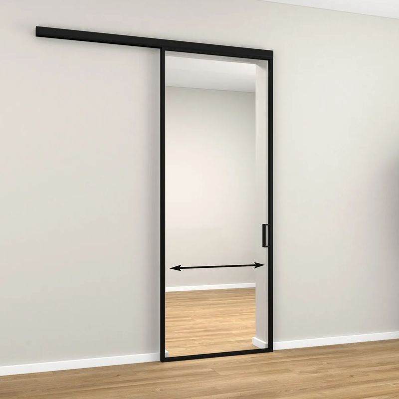 Стеклянная раздвижная дверь HAUSDOORS «Классик» на стене перед проёмом — рендер фабрики