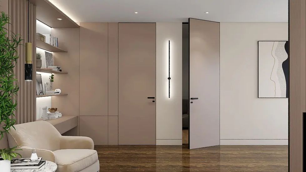 HAUSDOORS: эмалевые стеновые панели Сияние в тёплом оттенке — рендер фабрики