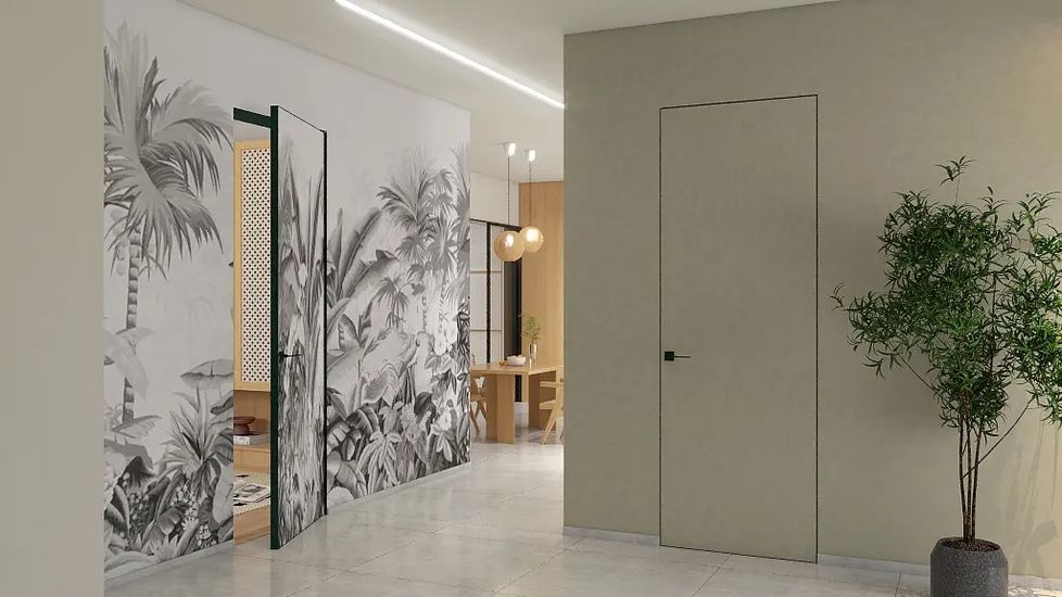 Скрытая дверь HAUSDOORS в интерьере — рендер фабрики