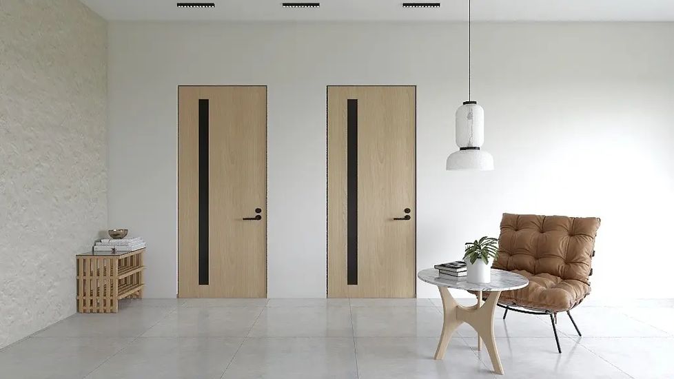 Гладкие двери HAUSDOORS в интерьере — рендер фабрики