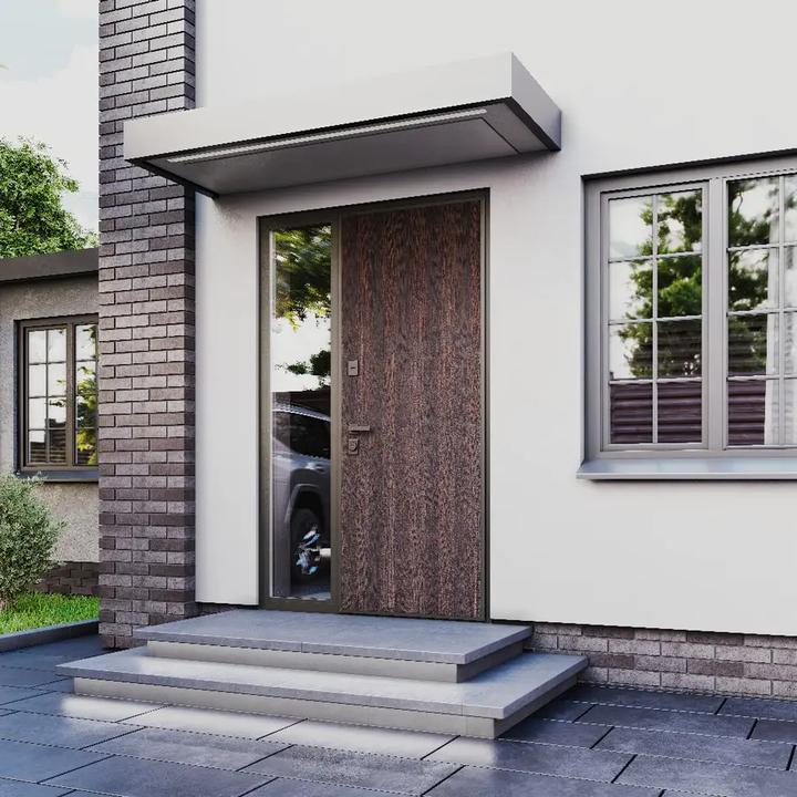 Алюминиевая входная дверь HAUSDOORS с терморазрывом — вход в частный дом, рендер фабрики
