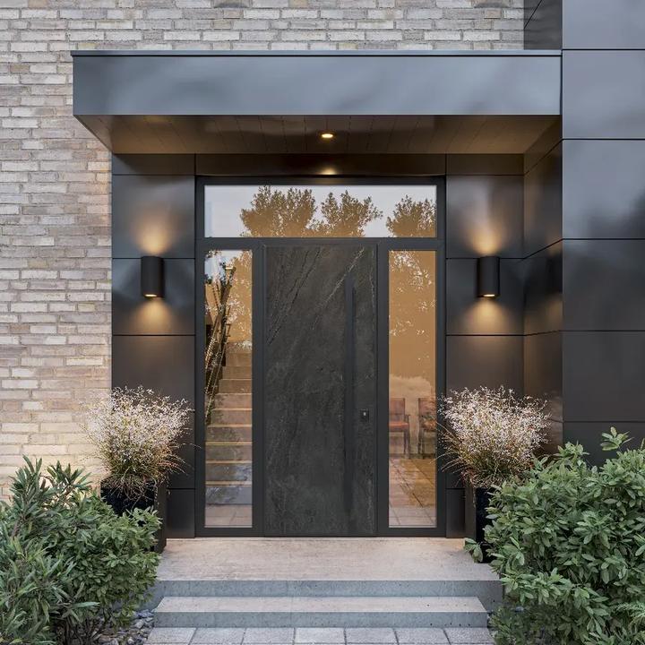 Алюминиевая входная дверь HAUSDOORS с остеклением — рендер фабрики