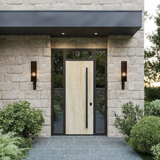 Алюминиевая входная дверь HAUSDOORS со светлой панелью — рендер фабрики